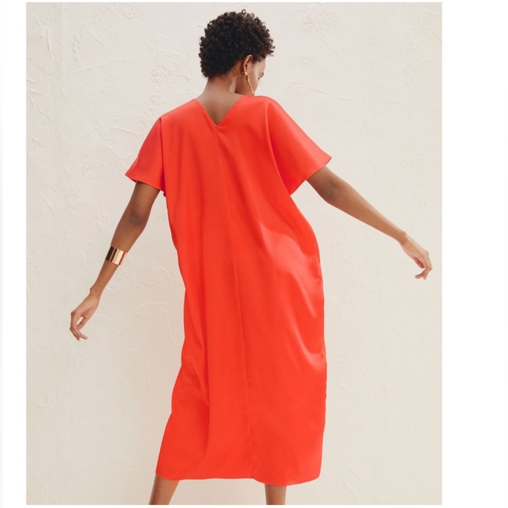 NWT H&M Red/Orange Satin Kaftan Dress Size XS/S - Picture 3 of 7